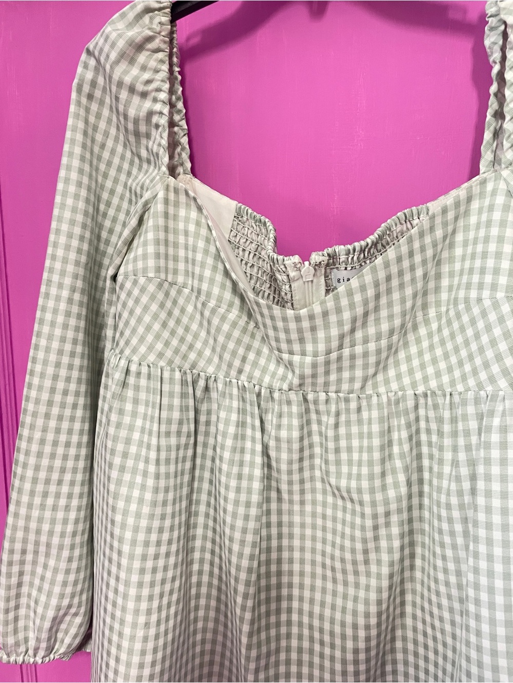Gianni Bini Gingham Square-Neck Mini Dress - Light Green & White - Picture 2 of 4